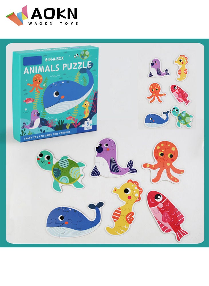 WAOKN - Kids Wooden Large Size Jigsaw Puzzle Game Baby Toys Learning Educational Forest Sea Animals Traffic Vehicle Puzzles Children Toy Ocean Animal Set - Image 1