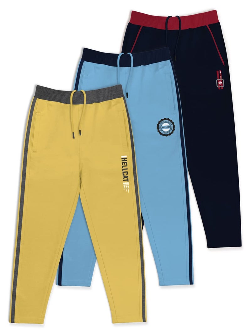 HELLCAT Boys Regular Fit Blended Cotton Stylish Track Pants - Pack of 3-Yellow/Navy_26(5-6Y) - Image 1