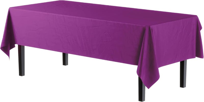 Exquisite 12-Pack Premium Plastic Tablecloth 54in. x 108in. Rectangle Table Cover - Magenta - Image 1