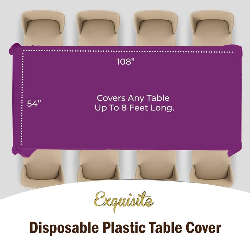 Exquisite 12-Pack Premium Plastic Tablecloth 54in. x 108in. Rectangle Table Cover - Magenta - Image 3