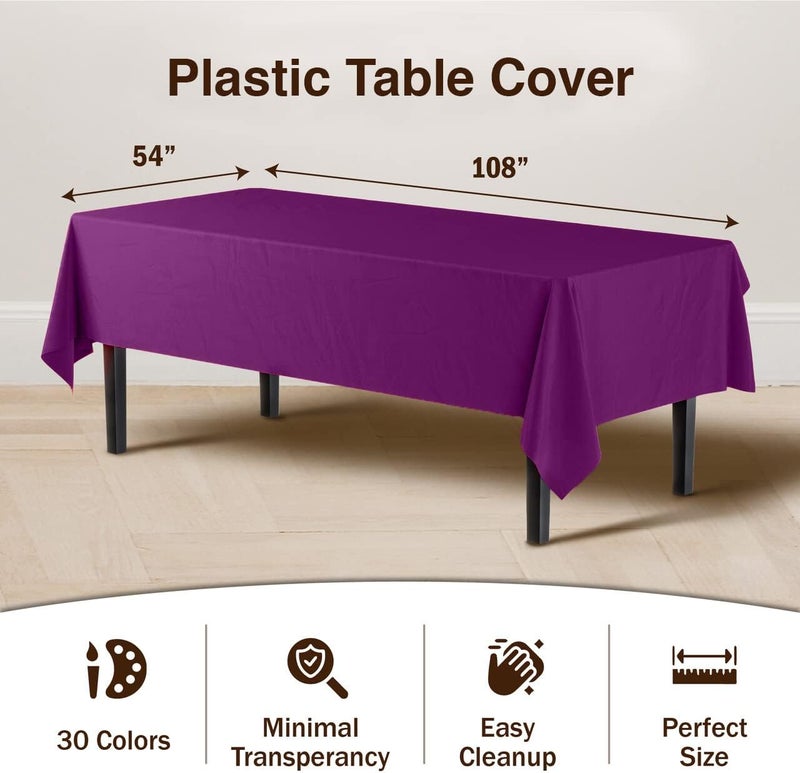 Exquisite 12-Pack Premium Plastic Tablecloth 54in. x 108in. Rectangle Table Cover - Magenta - Image 2