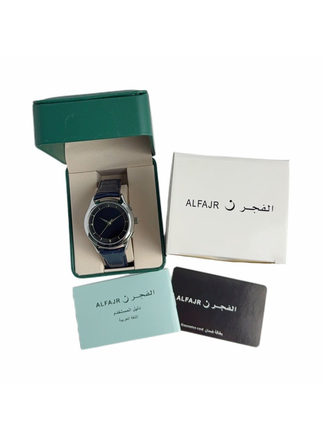 Al Fajr Analogue and digital dual-display round dial watch with blue leather strap and black dial Minimalist and fashionable style watch WW-22SBL-LS - Image 5