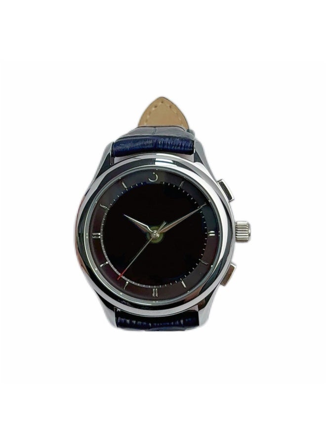 Al Fajr Analogue and digital dual-display round dial watch with blue leather strap and black dial Minimalist and fashionable style watch WW-22SBL-LS - Image 1