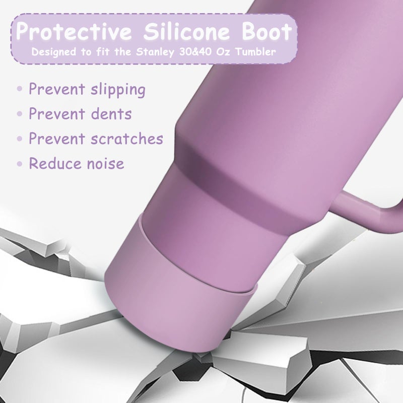 vikgle Stanley Cup Accessories Set,Including 2 Pcs 0.4in Straw Cover, 1 Silicone Spill-Proof Stopper Set of 3, 1 Cute Purple Flower Handle Charm, 1 Silicone Boot Fits Stanley 40&30 Oz Tumbler (Lilac) - Image 4