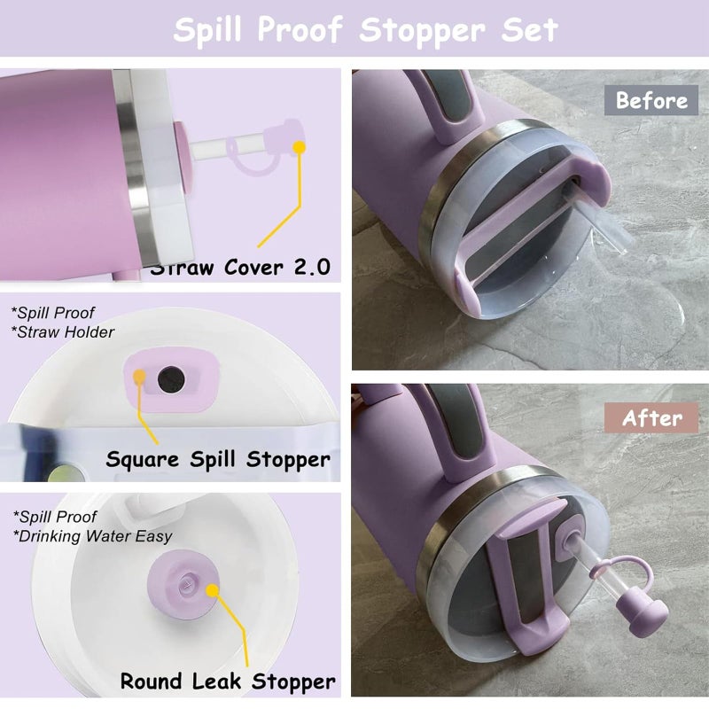 vikgle Stanley Cup Accessories Set,Including 2 Pcs 0.4in Straw Cover, 1 Silicone Spill-Proof Stopper Set of 3, 1 Cute Purple Flower Handle Charm, 1 Silicone Boot Fits Stanley 40&30 Oz Tumbler (Lilac) - Image 5