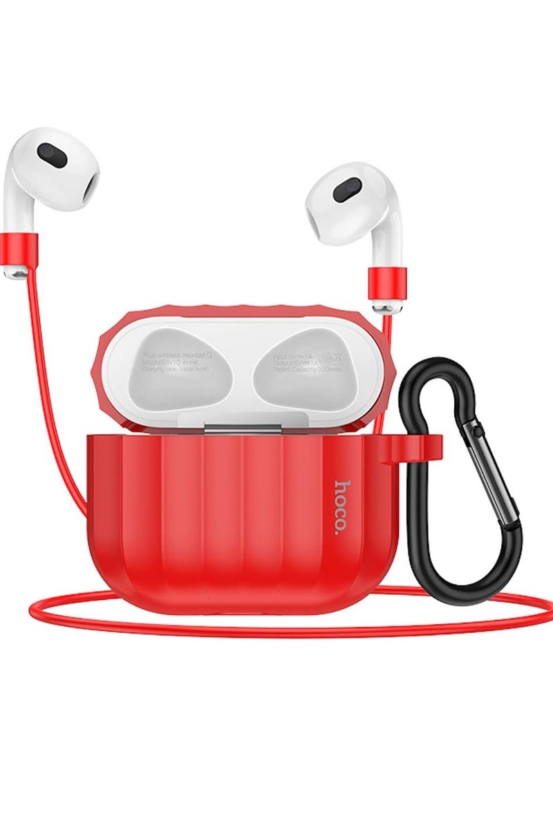 Hoco WB22 - Glory Series Silicone Protective Cover Case Designed For Apple AirPods 3 (2021), With Hook And Neck Strap - Red - Image 1