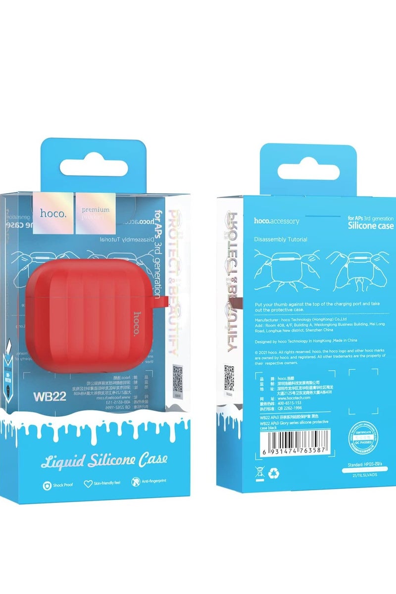 Hoco WB22 - Glory Series Silicone Protective Cover Case Designed For Apple AirPods 3 (2021), With Hook And Neck Strap - Red - Image 4