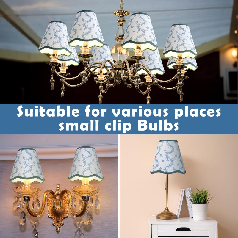 VIHOSE 2 Pcs Small Scalloped Lamp Shades Chandelier Lamp Shades 3 x 6 x 6 Inch Blue and White Linen Fabric Mini Scallop Lampshades with Trim Natural Tapered Lampshades for Wall Sconce Pendant Light - Image 5