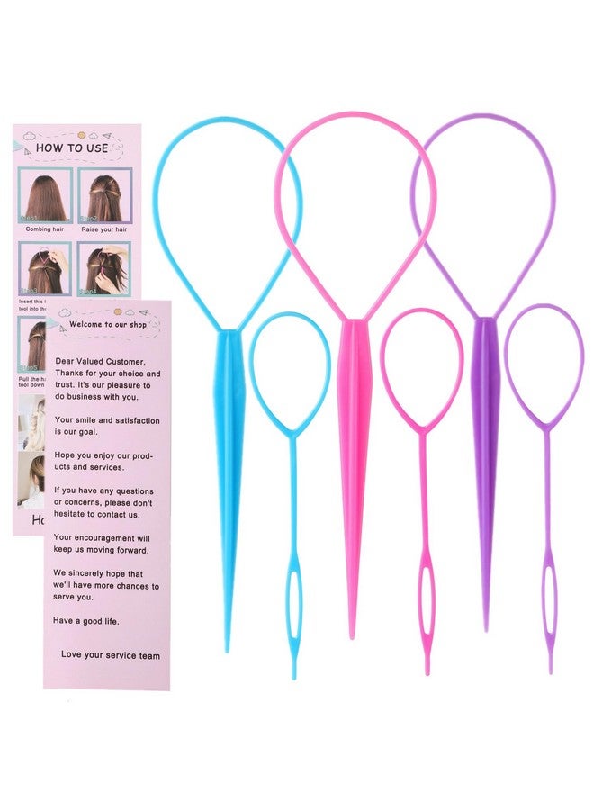Schembo Schembo Topsy Tail Hair Tool 6pcs Hair Loop Styling Tool Set, 3 Colors Ponytail Hair Pull Through Tool, Two Sizes of Topsy Turvy Hair Tool for Women,Girls and Kids, Hair Flip Tool (pink/purple/blue) - Image 3