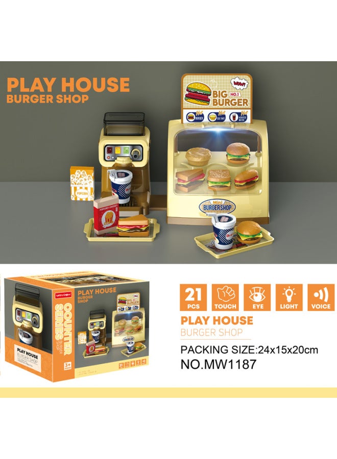 Children's Simulation Ice Cream Pizza Hamburger Juicer Cash Register Coffee Machine Supermarket Shopping Play Toys-Color:2-in -1 Burger Shop (Sealed Box) 1187  - Image 1