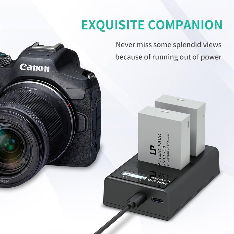 L & P -E8 Battery Charger, LCD Display & Dual Slot Charger Compatible with Canon Rebel T2i T3i T4i T5i 600D 550D 650D 700D Kiss X4 X5 Kiss X6i X7i Digital Camera & More (Not for T2 T3 T4 T5) - Image 3