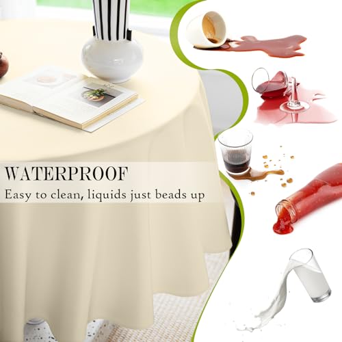 BYDOLL Table Cloth 60 Inch Round Tablecloth Fits Max50 Inch Diameter Table Top,Beige Polyester Washable Wrinkle-Free Spillproof Tablecloth for Party Patio Cover - Image 5