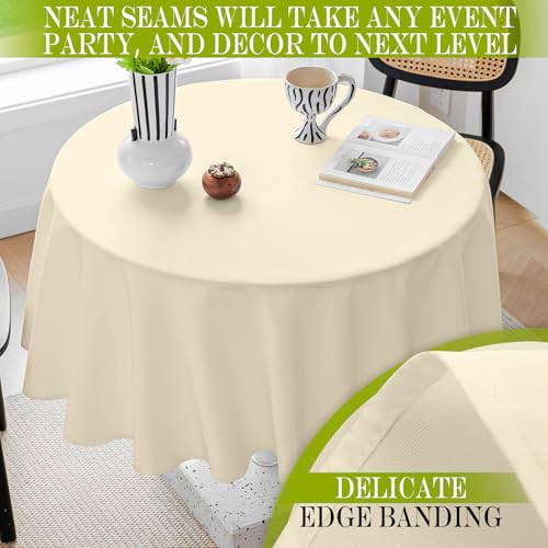 BYDOLL Table Cloth 60 Inch Round Tablecloth Fits Max50 Inch Diameter Table Top,Beige Polyester Washable Wrinkle-Free Spillproof Tablecloth for Party Patio Cover - Image 4