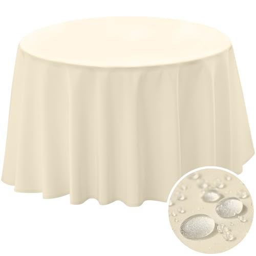 BYDOLL Table Cloth 60 Inch Round Tablecloth Fits Max50 Inch Diameter Table Top,Beige Polyester Washable Wrinkle-Free Spillproof Tablecloth for Party Patio Cover - Image 1