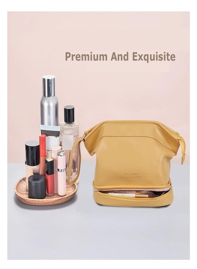 PUSHKH Double Layer Cosmetic Travel Bag, Makeup Bag with Brush Organizer Compartments, Makeup Pouch for Women and Girls - Image 3