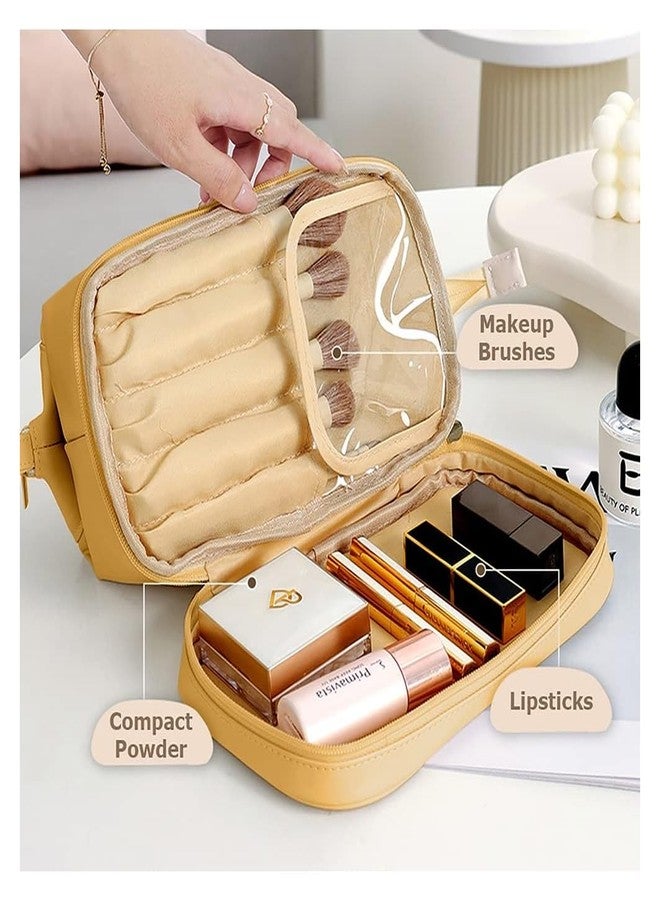 PUSHKH Double Layer Cosmetic Travel Bag, Makeup Bag with Brush Organizer Compartments, Makeup Pouch for Women and Girls - Image 5