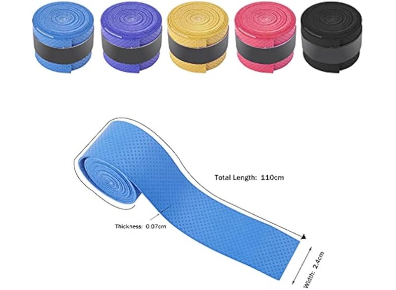 Stretchable, anti-slip, sweat-absorbing tennis and badminton racket grip tape; Hibai adhesive tape for tennis rackets, badminton rackets, and squash handles, 5 pieces - Image 3