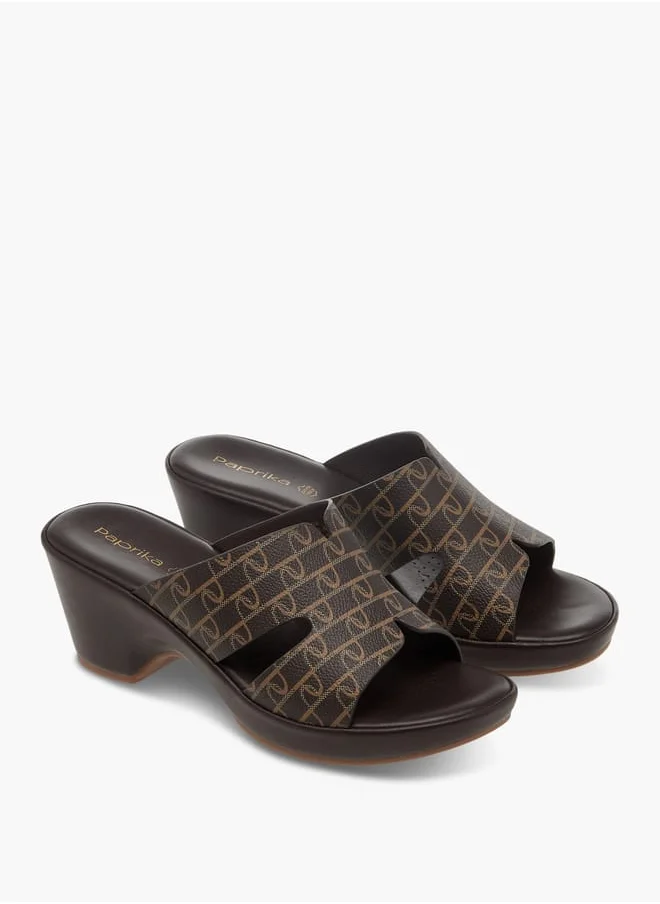 Paprika Women's Monogram Printed Slip-On Block Heel Sandals