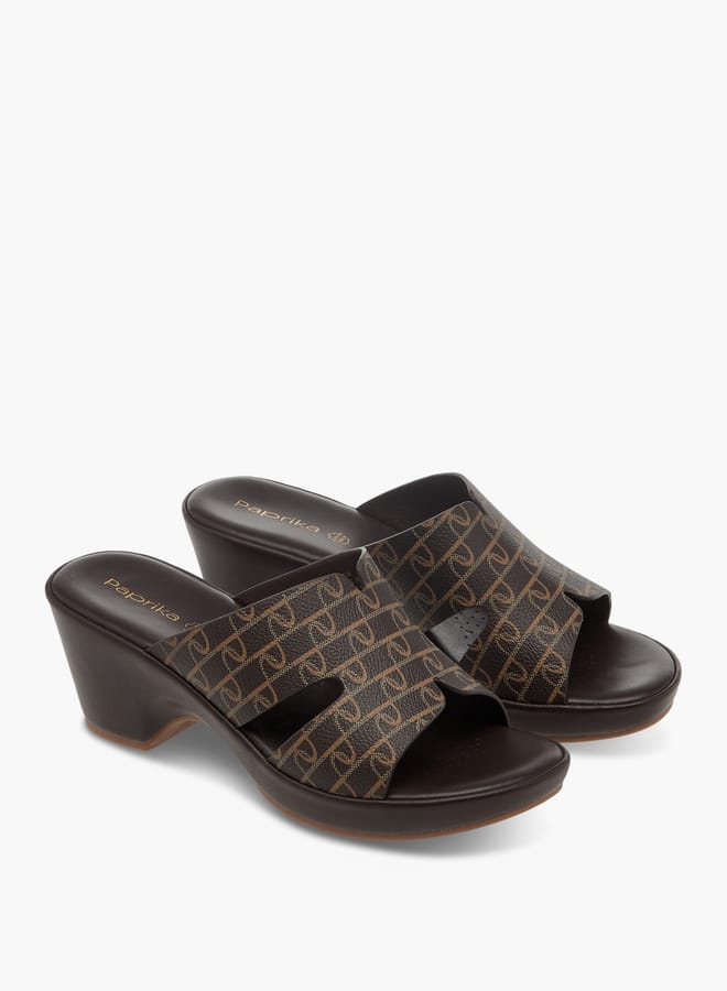 Paprika Women's Monogram Printed Slip-On Block Heel Sandals  - Image 1