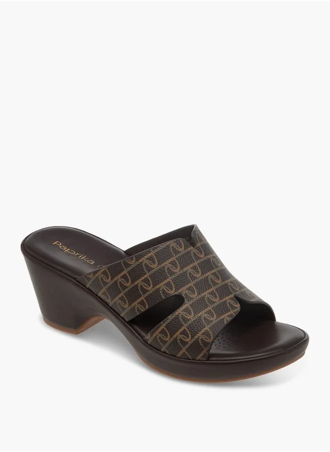 Paprika Women's Monogram Printed Slip-On Block Heel Sandals