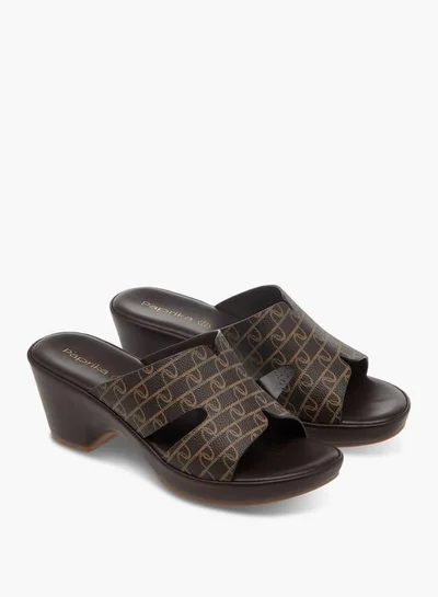 Paprika Women's Monogram Printed Slip-On Block Heel Sandals
