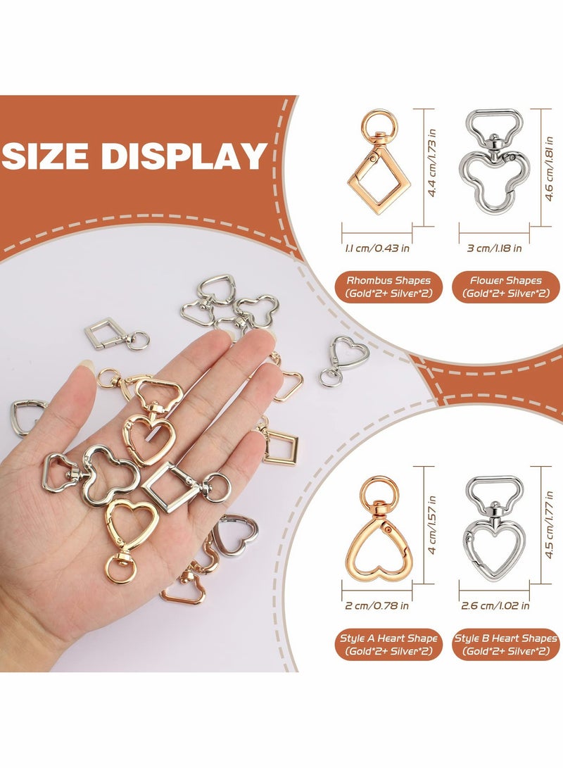 SOLARAE 16PCS Metal Heart Keychain Swivel Lobster Clasp Snap Hook Hanging Buckle Keyring Clip with Flower Rhombus Shape - Image 3