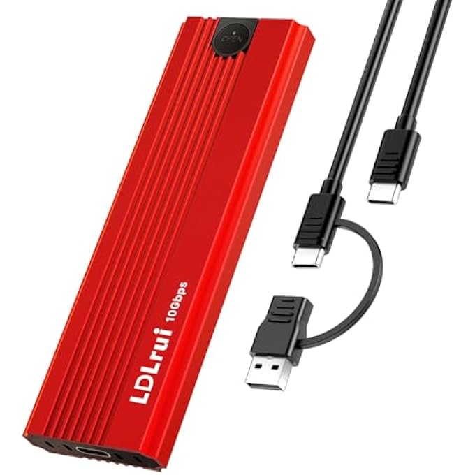 rayihni M.2 NVME SSD ENCLOSURE [TOOL-FREE], USB 3.2 GEN 2 (10GBPS) M2 NVME USB ADAPTER, UNIQUE 5-LAYER COOLING SYSTEM FOR M-KEY AND B&M KEY IN 2230/2242/2260/2280, M2 SSD CASE MADE OF ALUMINIUM RED - Image 1