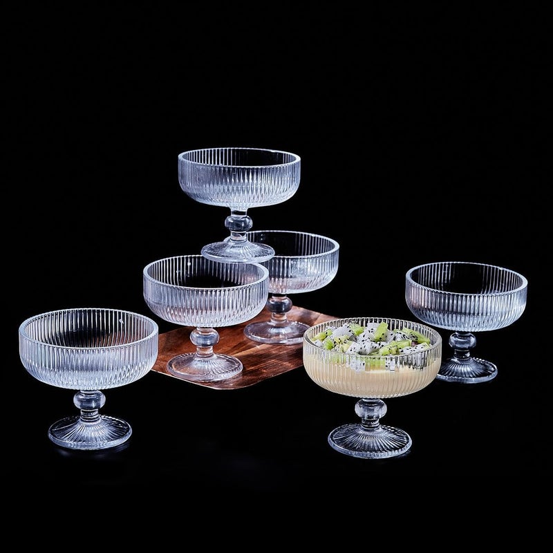BLISS START Ice Cream Sundae Glass Bowl Set of 6 Clear Stripes Footed Dessert Bowls Glass Dessert Cups Perfect for Sundae Ice Cream Fruit Salad Cocktail Trifle 270ML - Image 3