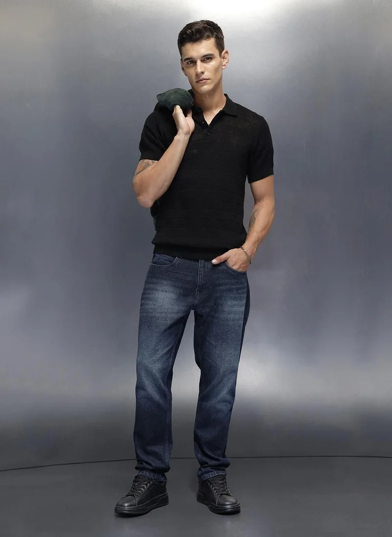 Wrogn Textured Knit slim fit Polo T-shirt | Black