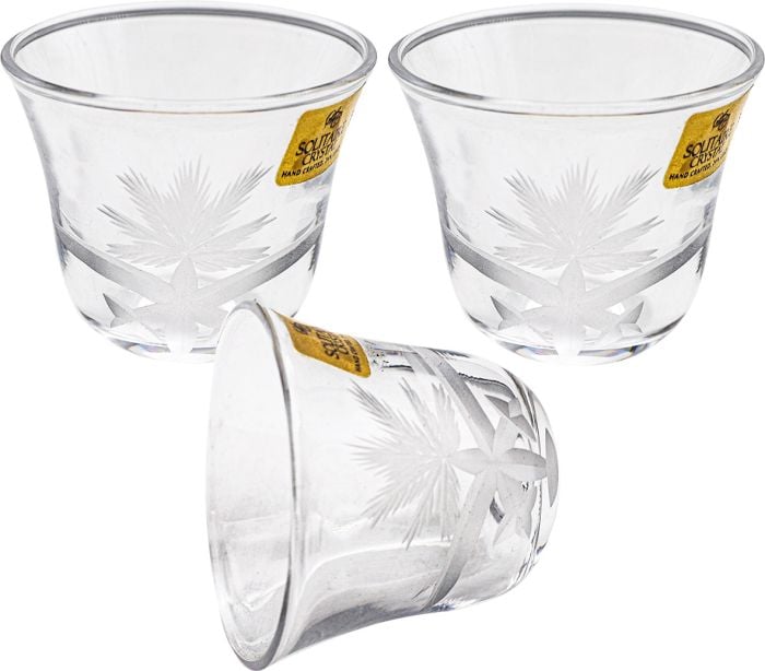 سوليتير كريستال طقم فناجين قهوة كريستال، 6 قطع – نقش سعودي، صناعة يدوية هندية