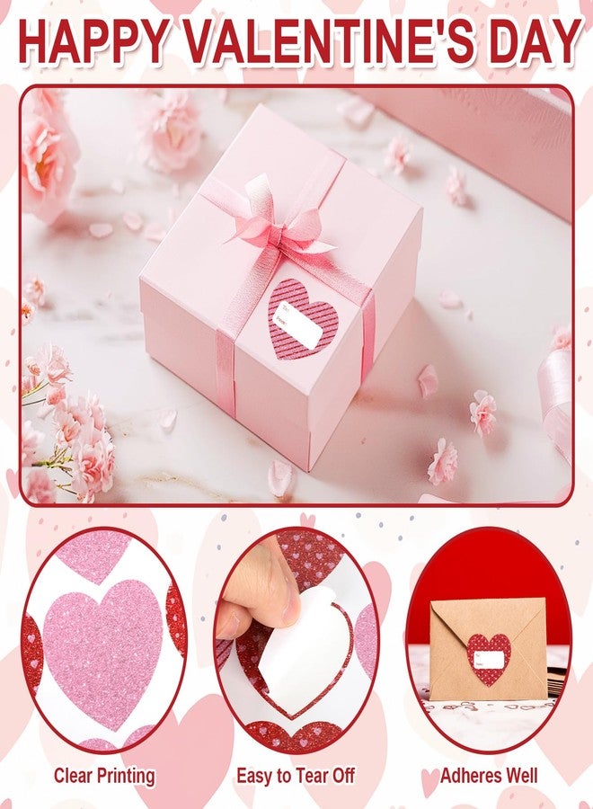Yewfold 120Pcs Hearts Name Tag Stickers, Valentine's Day Self-Adhesive Labels, Heart Stickers Tags Label Decal for Envelopes Craft Card Seal Gifts Candy Bags Party Decor Supplies (Glitter) - Image 3