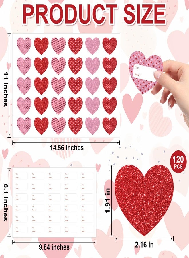 Yewfold 120Pcs Hearts Name Tag Stickers, Valentine's Day Self-Adhesive Labels, Heart Stickers Tags Label Decal for Envelopes Craft Card Seal Gifts Candy Bags Party Decor Supplies (Glitter) - Image 2