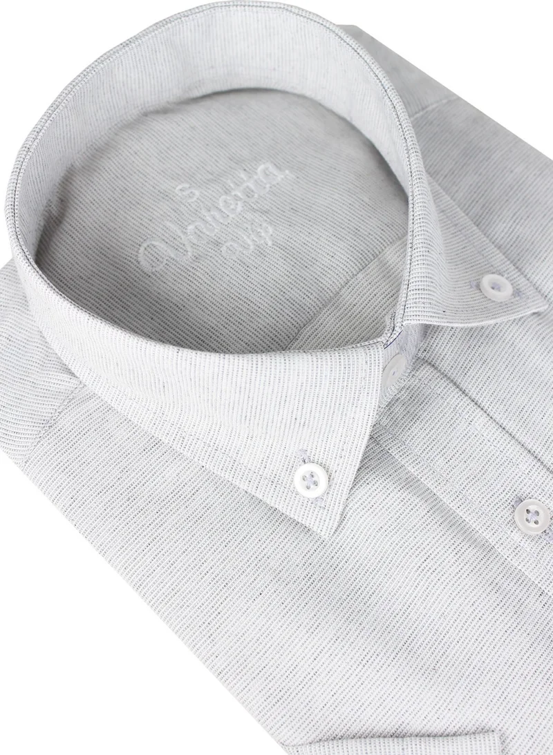 Varetta Men's Cloud Gray Linen Effect Pocketed Long Sleeve Cotton Shirt