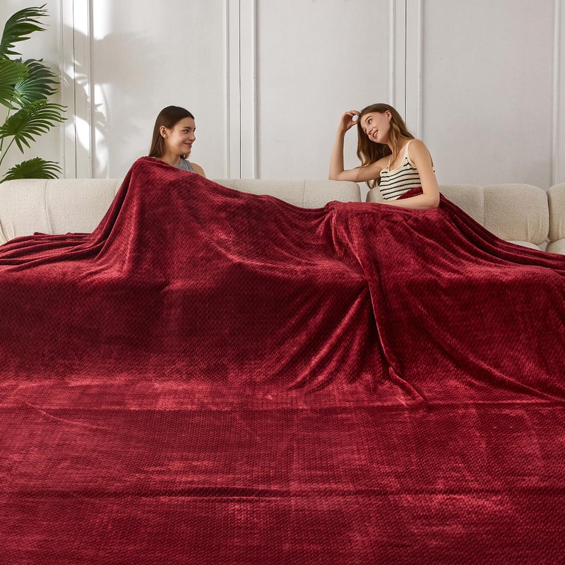 COOVA Oversized King Fleece Blanket 120x120 inches Soft Cozy Warm Giant Extra Large 10x10 Blanket for Bed Sofa CouchTravel Camping California Huge Big Throw Blanket Jacquard Burgandy Red