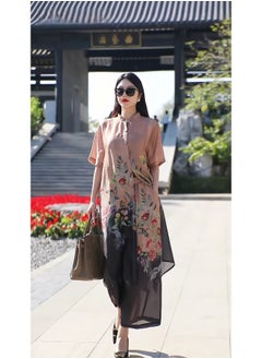 Vintage Plus Size Premium New Chinese Style Printed Tencel Flowing Cardigan and Wide-Leg Pants Two-Piece Set