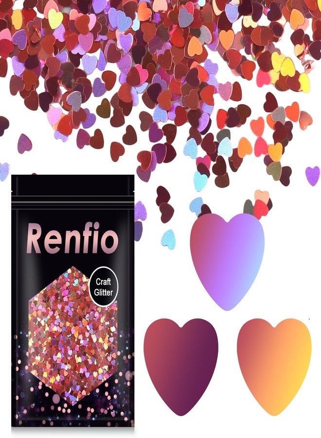 Renfio رينفيو 50 غرام (1.75 أونصة) من الترتر اللامع على شكل قلب ثلاثي الأبعاد، مثالي لتزيين الأظافر والمناسبات الخاصة - لون وردي ليزري - Image 1