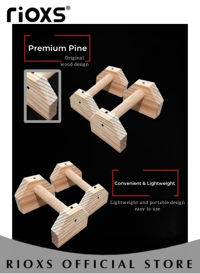 RIOXS 2 Pcs Pushup Stands,25cm Wooden Push Up Bars,Abdominal Trainer Pushup Bars For Men Women Strength Training,Fitness Pushup Stands,Parallettes Parallel Bars,Non-Slip Push up Bracket Board For Home Fitness Training Yoga-Bearing Capacity 300kg  - Image 2