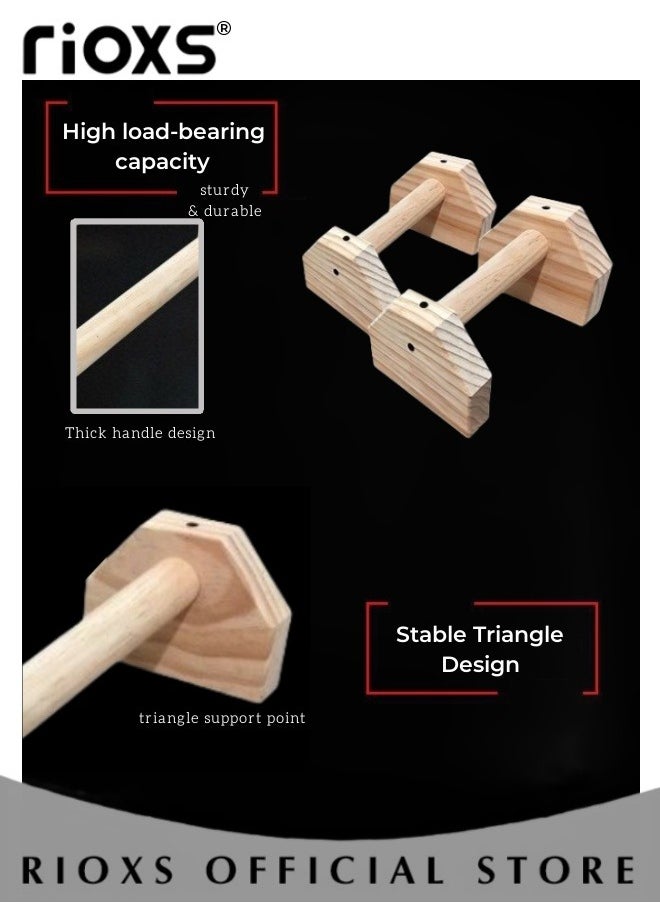 RIOXS 2 Pcs Pushup Stands,25cm Wooden Push Up Bars,Abdominal Trainer Pushup Bars For Men Women Strength Training,Fitness Pushup Stands,Parallettes Parallel Bars,Non-Slip Push up Bracket Board For Home Fitness Training Yoga-Bearing Capacity 300kg  - Image 3