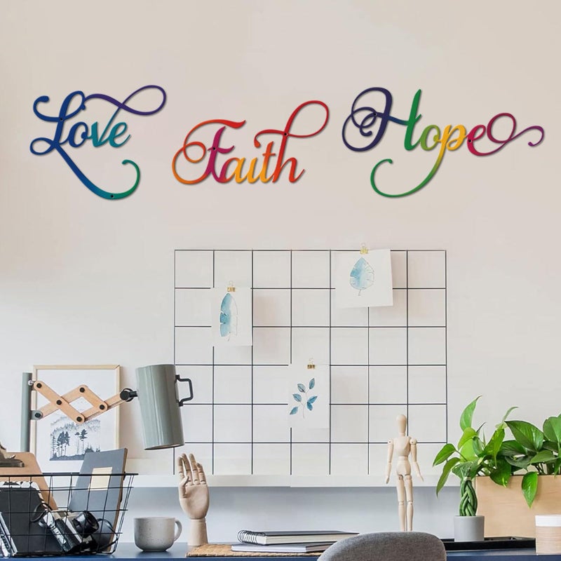 ESTART Faith Hope Love 3 Pieces Metal Wall Decor Inspirational Black Letter Sign Wall Art Rustic Vintage Farmhouse Word Metal Sign Family Wall Decor for Home Bedroom Living Room Office (Colorful) - Image 3