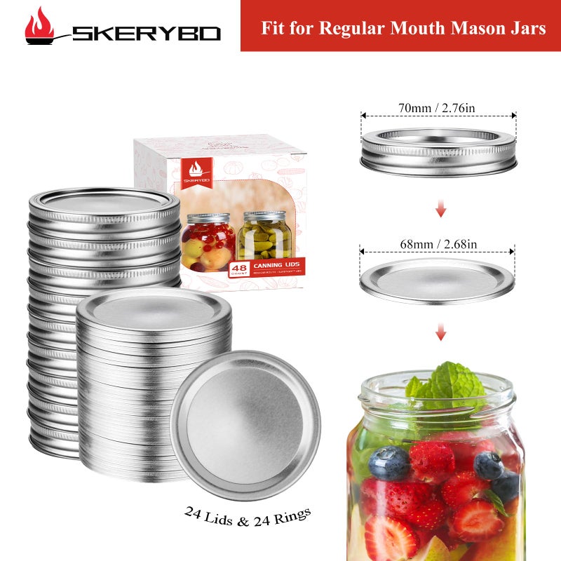 SKERYBD 48Pcs/24 Set  Canning Rings And Lids Regular Mouth  Good Sealing Mason Jar Lids For Regular Mouth Ball  Kerr Jars  Food Grade Material - Image 2