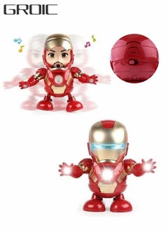 Dancing Iron Man Robot Toy Super Hero Iron man Action Figure with Openable Mask, Lights and Music, Interactive Toy for Kids