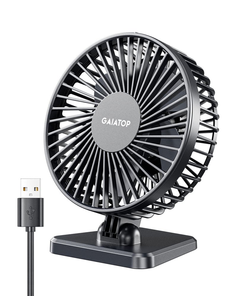 Gaiatop USB Desk Fan, Small But Powerful, Personal Portable Quiet 3 Speeds, Adjustment Mini Table Desktop for Better Cooling Home Office Car Indoor Outdoor Black - Image 1