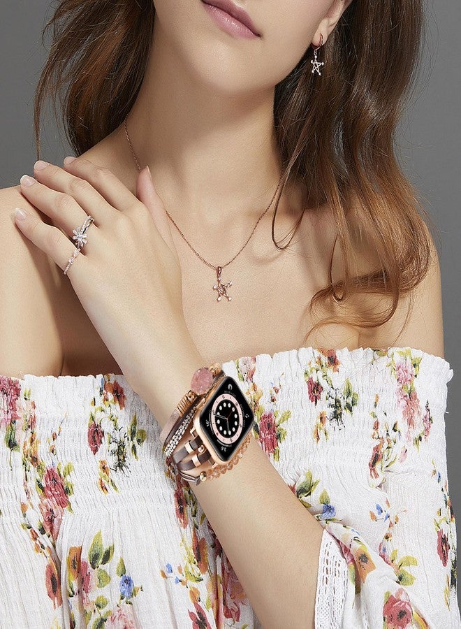 VISOOM Beaded Boho Bracelet Compatible for Apple Watch Band 40mm/38mm/41mm/42mm Series 10 9 8 7 SE Series 6/5/4 Women Leather Handmade Multilayer Wrap Watch Strap for iWatch Bands 3/2/1 Replacement - Image 4