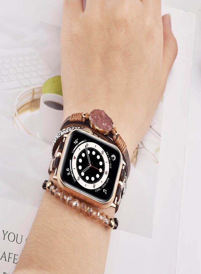 VISOOM Beaded Boho Bracelet Compatible for Apple Watch Band 40mm/38mm/41mm/42mm Series 10 9 8 7 SE Series 6/5/4 Women Leather Handmade Multilayer Wrap Watch Strap for iWatch Bands 3/2/1 Replacement - Image 2