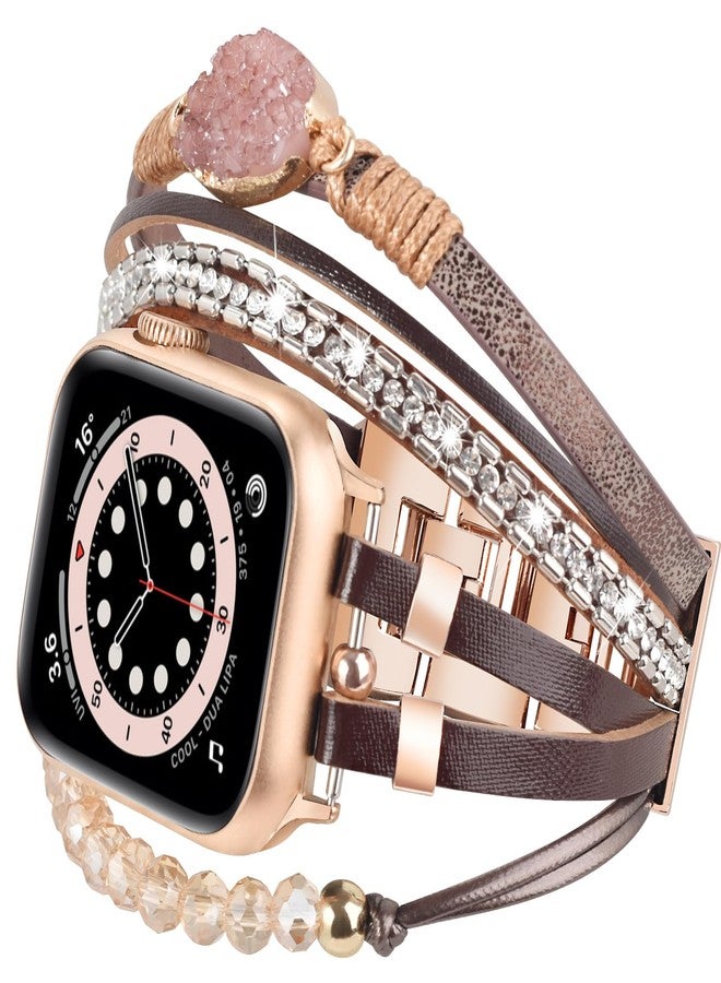 VISOOM Beaded Boho Bracelet Compatible for Apple Watch Band 40mm/38mm/41mm/42mm Series 10 9 8 7 SE Series 6/5/4 Women Leather Handmade Multilayer Wrap Watch Strap for iWatch Bands 3/2/1 Replacement - Image 5