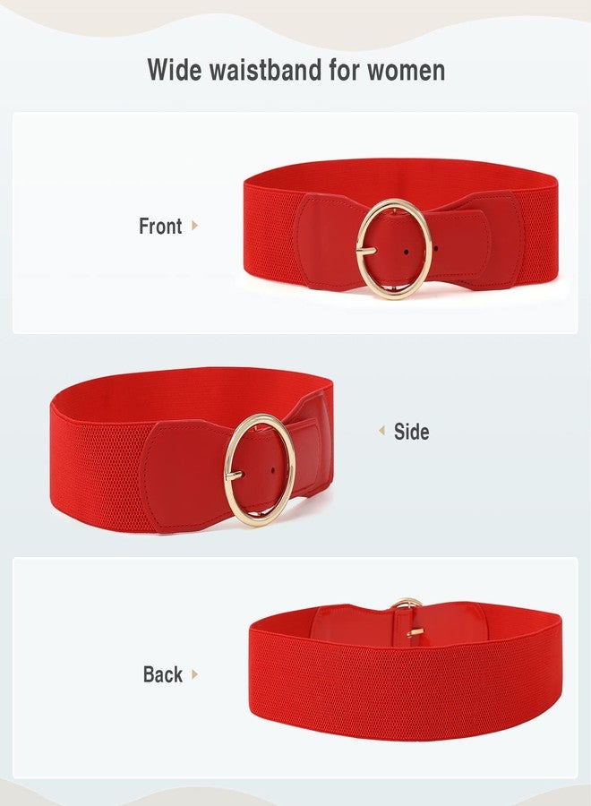 كاجير حزام كاجير المطاطي للنساء، عبوة من قطعتين، حزام عريض بإبزيم سميك عتيق مقاس 2.4 بوصة لفساتين السيدات (أسود مطفي + أحمر مطفي، كبير) - Image 2