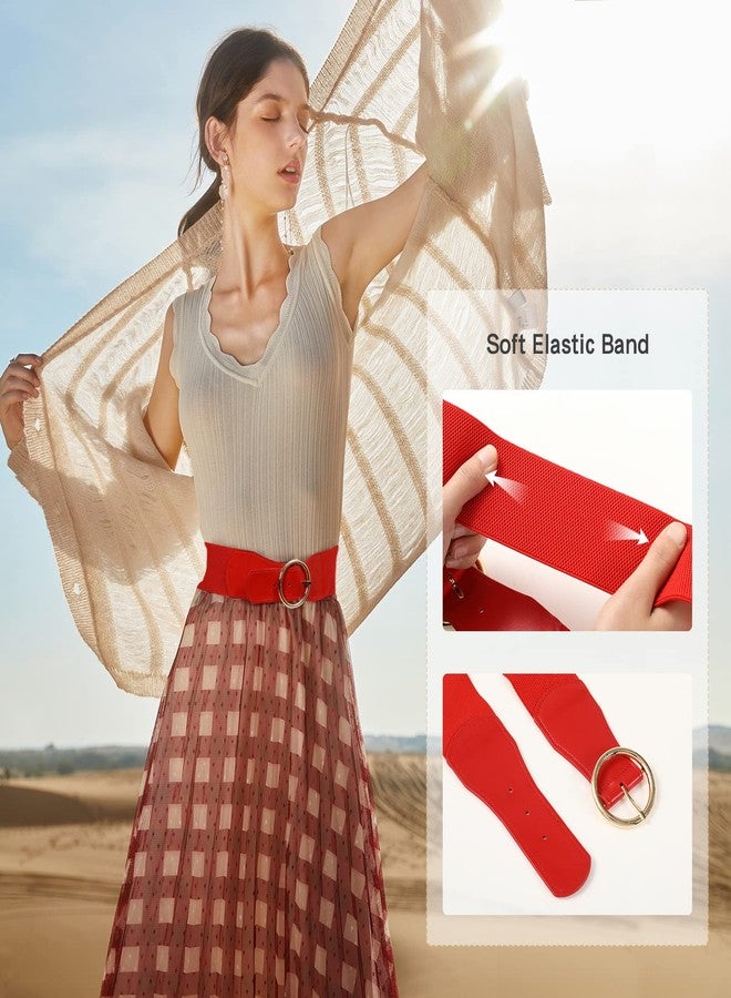 كاجير حزام كاجير المطاطي للنساء، عبوة من قطعتين، حزام عريض بإبزيم سميك عتيق مقاس 2.4 بوصة لفساتين السيدات (أسود مطفي + أحمر مطفي، كبير) - Image 4