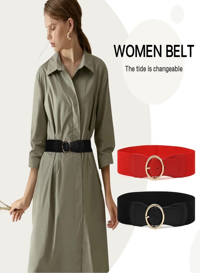 كاجير حزام كاجير المطاطي للنساء، عبوة من قطعتين، حزام عريض بإبزيم سميك عتيق مقاس 2.4 بوصة لفساتين السيدات (أسود مطفي + أحمر مطفي، كبير) - Image 5