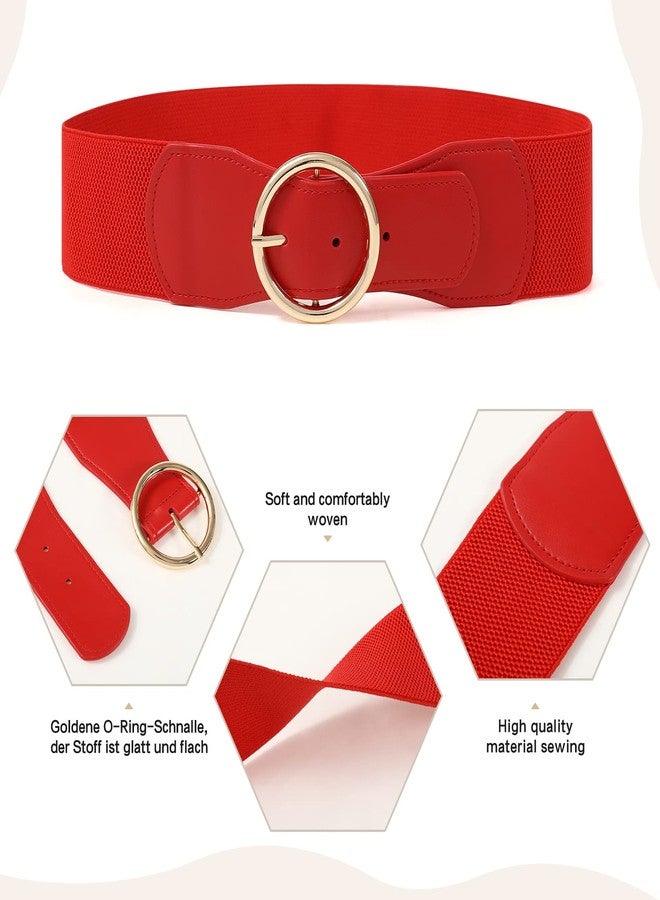 كاجير حزام كاجير المطاطي للنساء، عبوة من قطعتين، حزام عريض بإبزيم سميك عتيق مقاس 2.4 بوصة لفساتين السيدات (أسود مطفي + أحمر مطفي، كبير) - Image 3