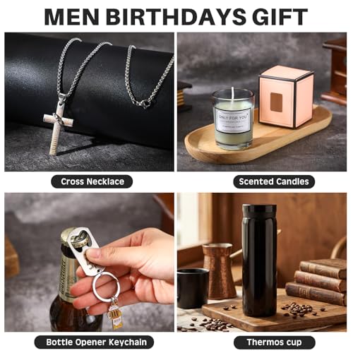 Afarnook 13 Pcs Birthdays Gifts Baskets for Men Get Well Gifts Set for Men Father's Day Gift Box Tumbler Wallet Robe Scented Candle Notebook Sock Bracelet for Father Dad Boyfriend Husband(Dark Gray) - Image 3